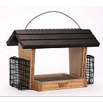 Holds 6 quarts of seed and 2 suet cakes Made with solid cross-ply bamboo for ultra resistant to mold, bacteria, and squirrels Removable fresh seed tray for cleaning and prevention of mold and bacteria growth Stay-clear, crack resistant windows Rust-free a