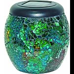 Solar powered led lights with the look of multi-colored mosaics Lit by white led lights Jars are 4x4x5 inches