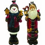 Durable, wood look design Old world santa holding a lantern and cardinal Traditional snowman holding a birdhouse and basket 2 seperate statues Actual size: each is 7 lx6 wx18 h