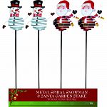 Durable coated spiral metal, waving and bouncing snowman and santa decoration Decorations are attached to garden stakes and can be put anywhere outside Actual size: 7 lx4 wx34 h