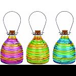 Colored glass wasp traps with cork tops, ribbed glass details, and wire hangers Perfect for deterring wasps and yellow jackets while beautifying the garden Keep wasps at bay by hanging a glass wasp trap outdoors with a small amount of soda or sugar water