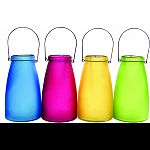 Decorative hanging glass jars Use on decks, patios, and trees Can be used with tea lights 4 assorted colors