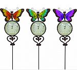 Decorateive garden stake made of iron and glass Functional thermometer Assorted colors