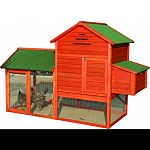 Made of naturally pest and rot resistant solid fir Large dual nesting box with easy acess for egg collection Two acess doors for cleaning Two roosting perches built inside hutch area Easy pull-out cleaning tray Great for house chickens, rabbits and cats