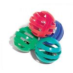 Slotted balls are safe and nontoxic. Come in assorted colors They are virtual indestructible as long as you don t step onthem each ball has a bell inside for hours and hours of fun. 4 in each pack.