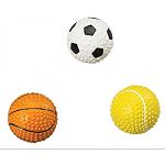 Extra durable solid tpr rubber ball. 3 ball assortment: tennis, soccer and basketball.