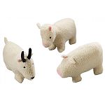 Natural fleece toy with squeaker. 3 animal assortment: pig, sheep and goat.