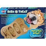 Provides you dog with the mental stimulation they need. Dogs receive a reward for their achievment of finding the hidden treats. Bone shaped board with 10 holes for hiding treats. Has 6 sliding disks which challenges the dog to find the treats.