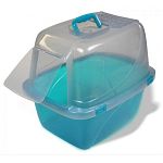 Translucent Large Enclosed Pan in assorted colors (Royal Blue or Pink) with Translucent Smoked Top. Please let us choose color. To help control and contain cat odors the new Cat Pans feature removable Odor Doors.