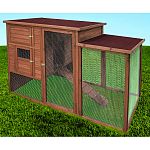 Rugged tongue and groove construction with large front and side door with removable side panel for easy access 2 removable roosts, removable floor panels, access ramp and drop down side panel Handy storage compartment with removable floor for feed or othe