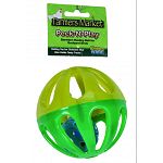 Boredom busting ball for backyard birds Rolling toy that also holds tasty treats - fill with lettuce veggies or treats Encourages healthy activity Durable plastic construction Jingle bell inside adds appeal Dishwasher safe