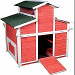 Provides expanded living space and a free range lifestyle Two hinged side roofs and two latched doors for easy entry Six internal nest boxes accommodates up to 12 hens Vented gable roof