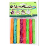 Rainbow chews are colorful fruit scented crunchy chew toy from critters. Wood treats keep teeth trimmed and provide a fun activity that relieves cage boredom. Fits treat-k-bob (ware #03001) Usda approved food colors Enticing fruit scent Safe nontoxic chew