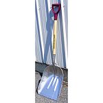 Grain and farm scoop for the most demanding situations Heavy duty aluminum scoop shovel Aluminum head, wood handle with tuff plastic d grip Made in the usa