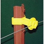 Wire held 1 from post. Solid wire holders take smooth, barbed, and polywire. Fits 1.75 to 2.125 wide posts. Snug insulators for u posts and chain link fence. Molded of high density yellow polyethylene with uv stabilizer for all weather performance. Pac