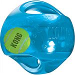Jumbler tennis ball entices play Handles make pick up, shaking and interacitve play easy Designed for light/moderate chewing Squeaks to keep dogs entertained