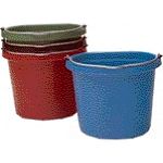 These 14 qt. Flatback Buckets are made with FORTALLOY rubber-polyethylene blend. Thick wall construction and heavy-duty galvanized fittings ensure long lasting durability. Available in various colors to match and enhance your stable.  13