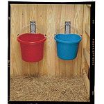 Patented aluminum bracket specially designed to hold Flat Back Buckets securely against a wall or post, indoors or outdoors. Bail pin locks bucket in tip-free position.