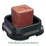 Unique and effective design to hold and protect mineral salt block for maximum durability. Radial ribs support salt block above bottom of pan to allow water to flow easily underneath. Eight large diameter holes handle drainage chores.