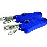 Multi-purpose cross tie. Single ply heavy duty nylon with heavy duty quick release panic snap for safety. For use in stall, paddock, trailer or as a lead. Sold as a pair.
