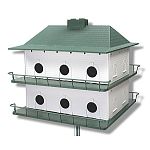 The classic style of the Plastic 12 Room Purple Martin House by Heath is easy to put together with its snap together assembly and is easy to clean. This easy maintenance bird house has two levels with 12 rooms and is sure to keep your purple martins happy