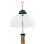The dome protects from both squirrels and the weather. It can be adjusted on the brass rod for use over any hanging feeder. 15 inch diameter