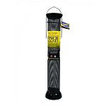 6x6x22.5 inches assembled. May be hung or pole mounted. Twist and release base ensures easy cleaning, every time. Rust-proof, heavy duty steel mesh tube is powder-coated, creating a sleek silhouette and high contrast for yellow finches. Patented magnet me