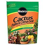 Miracle Gro Cactus, Palm and Citrus Soil is an enriched soil that is ideal for slow growing plants that need a quick draining soil. Made of a mix of sand and Perlite organic material. Soil has Miracle Gro plant food. Size of bag is 8 quarts.