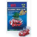 Classic vegi clips secure vegetables, such as spinach, romaine lettuce or zucchini. Fish need their veggies, too! Large suction cup for attachment to aquarium glass. Allows easy access for feeding fish.