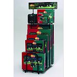 Floor display designed to merchadise all life stages fold and carry crates, canine camper portable tent crates. Includes heavy duty casters and top display or inventory shelf. 78.75in h x 25.5in w x 36.75in d. Display purposes.