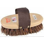 Stiff natural palmyra bristle with a large oval handle Dark brown woven nylon strap The handle is made with grip-fit technology to help you get just the right grip.
