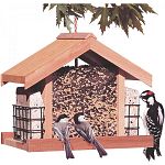 This stylish chalet feeder from Perky pet is made from Aromatic Cedar. The deluxe Chalet has 2 -12-oz Suet Baskets to attract a variety of birds. Large 5.25 lb capacity, hanging rope included.