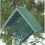 Going Green Recycled Plastic Suet Bird Feeder made from 90% recycled plastic that is great for helping the environment. Easy to keep clean and fill with one suet cake. Plastic is strong and durable and doesn't absorb water. Made in the USA.