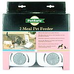 (2) 1.5-cup portion sections. Electronic timer allows you to set each meal any time up to 48 hours away. Can use wet or dry food. Dishwasher-safe food tray. Uses one aaa battery. Battery lasts up to 12 months.