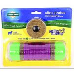 For dogs over 50 pounds. Holds 2 ultra-thick rawhide treat rings. Dogs love to chew, and this toy is designed with determined chewers in mind. Features knobbed rubber ends molded over nylon and a textured rubber center for extra chewing satisfaction. The