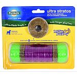 For dogs 10-50 pounds. Holds 2 ultra-thick rawhide treat rings. Dogs love to chew, and this toy is designed with determined chewers in mind. Features knobbed rubber ends molded over nylon and a textured rubber center for extra chewing satisfaction. The to