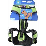 Maximum comfort with elasticized neck straps Girth strap features two quick-snap buckles for ease of use and two adjustment points for optimal fit Padded handle for extra control Reflective detailing for increased safety and visibility Convenient top leas
