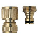Melnor's Brass Quick Connector Set - 17 in. is easy to install to a hose. Made of solid brass construction for durability and this quick connecter set consists of one each - 46C and 47C.
