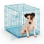 Durable powder coated finish. Safe and secure slide-bolt latch. Tough, easy-to-clean plastic pan. Easily sets up and folds down to portable size- no tools required. Includes divider panel that allows you to adjust the length of living area as your puppy g
