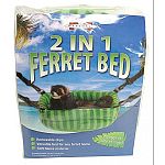 Hangs or sits in cage. Removable clips allow for quick conversion from comfortable hanging bed to a plush spot on the cage floor. Versatile bed for any ferret home. Soft fleece material.