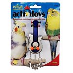 The activitoy guitar will bring out the rebel rocker in all little birds. This interactive toy features tiny plastic beads that spin around the head of guitar for lots of in-tune fun. Raised plastic strings, beads, bells, balls and chains.