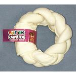 5 inch braided donut for dogs and puppies.. Rawhide. Great for chewing.