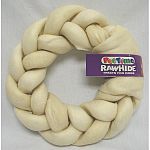 Huge braided donut - 8 inch diameter. Delicious, natural rawhide. Dog treat.