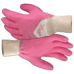 Hand protection when gardening. Boss dirt digger glove procured seamless fingertips, latex coating. Latex, cotton/poly string knit.