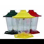 Constructed of sturdy acrylic material Can be hung or pole mounted Six feeding ports Holds mixed seed and black oil sunflower seed, easy to fill and clean Six feeders per case: two red, two green, two yellow