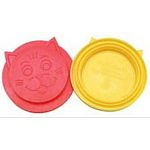 Contains 12 each kitty kaps lids in yellow and orange.