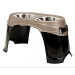 Elevated feeder and waterer provides tall dogs with the benefit of eating and drinking from elevated bowls. Prevents stooping and associated discomfort. Easy-to-clean, removable stainless steel bowls included. Anti-rattle bumpers for bowl noise reduction.