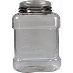 Jar measures 6.5 x6.5 x9.7 and holds up to 150 oz of treats Screw top lid keeps treats fresh Transparent design lets you know when to refill Bpa free Handwash with soap and water