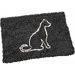 Clean paws cat mat is made with suber absorbent micro fiber and has a non skid backing to keep in place The mat can be used as a litter mat by pulling litter off the cats paws Can also be used for food and water dishes Machine washable or shake out the li