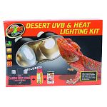 Let zoo med help you get started on your desert habitat withthe desert uvb & heat lighting kit Includes: mini combo deep dome lamp fixture, repti basking spot lamp, reptisun 10.0 mini compact fluorescent